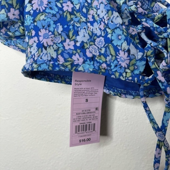 Wild Fable Blue Floral Puff Sleeve Crop Top - Picture 3 of 5